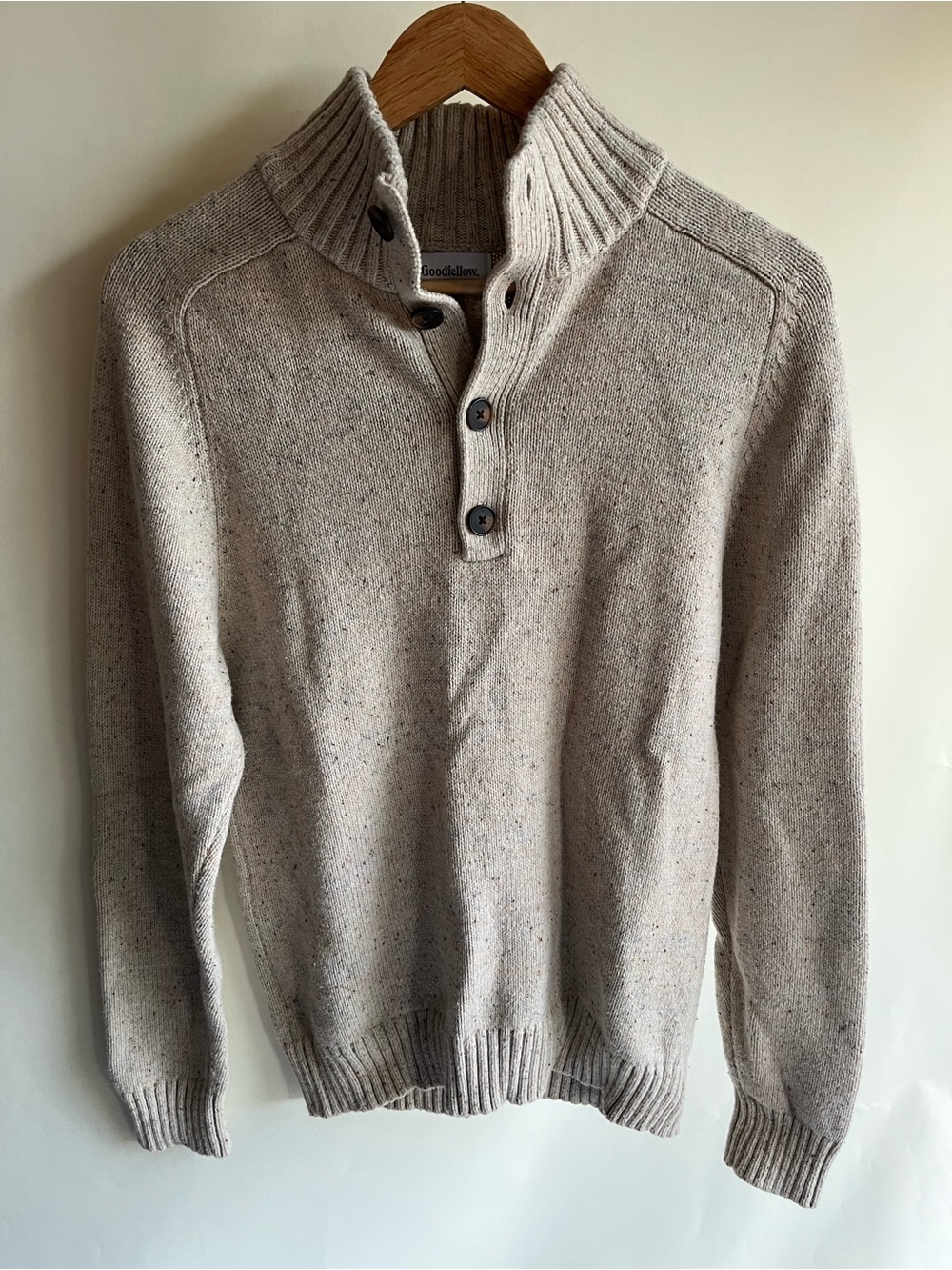 Goodfellow Fisherman Sweater Sz Sm Cream Oatmeal Cotton Blend EUC 3/4 Button